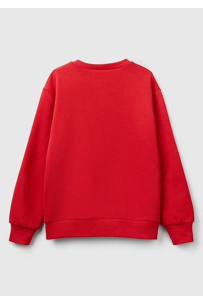 United Colors of Benetton Boy's Red Benetton Logo Printed Crew Neck Sweatshirt