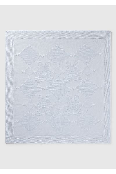 United Colors of Benetton Baby Dust Blue Diamond Patterned and Rabbit Knitted Detailed Blanket