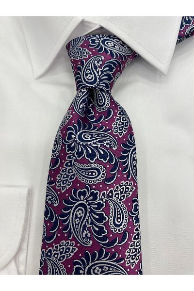 Cacharel Woven Fabric Patterned Fuchia Navy Blue Tie