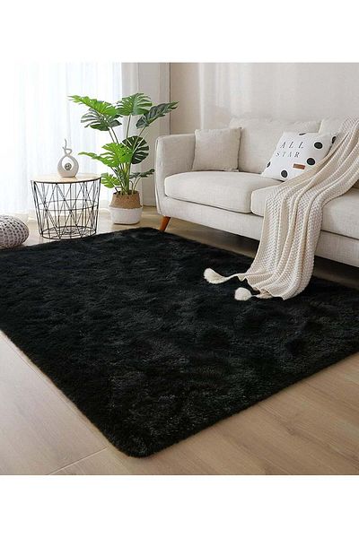 Comfy ANTI SKID BEDROOM/LIVING ROOM BLACK FUR SOFT & FLUFFY CARPET 160X210 CM