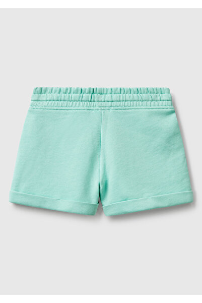 United Colors of Benetton Kız Çocuk Su Yeşili Logolu Sweat Şort