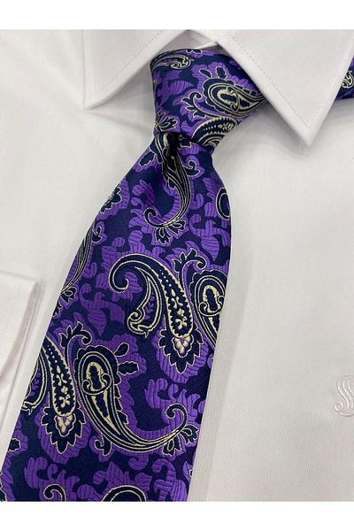Cacharel Woven Fabric Patterned Purple White Tie