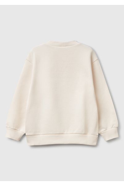 United Colors of Benetton Boy's Ecru Hot Wheels Printed Logo Label Crew Neck Sweatshirt
