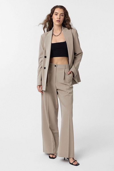 Antioch Beige Regular Fit Double Breasted Women's Blazer Jacket