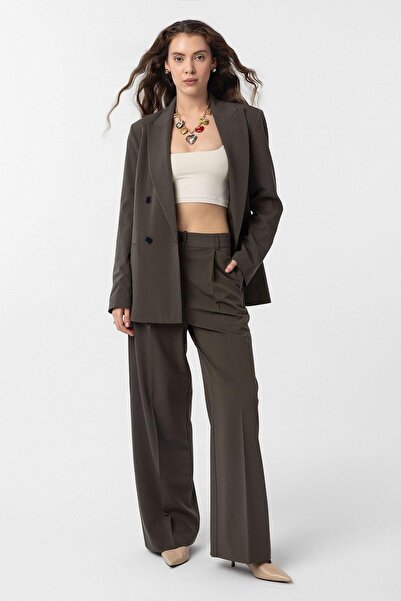 Antioch Khaki Regular Fit Double Breasted Women's Blazer Jacket