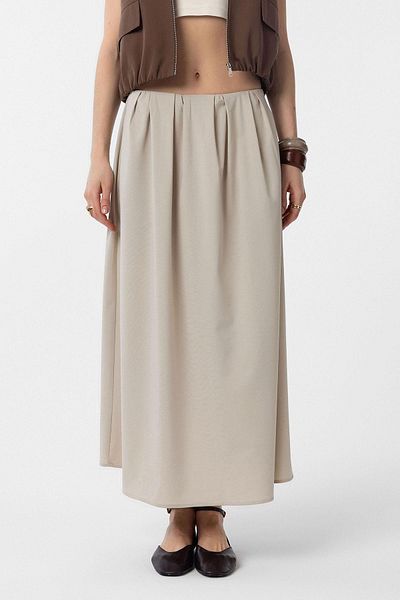 Antioch Beige Pleated Women's Midi Skirt