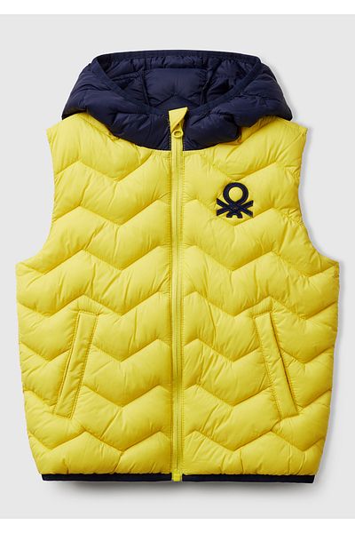 United Colors of Benetton Boy's Yellow Logo Detailed Hooded Vest