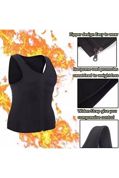 Generic Men's black body shaper sports sweat suit fitness zipper sweat-absorbent waistcoat fitness ves