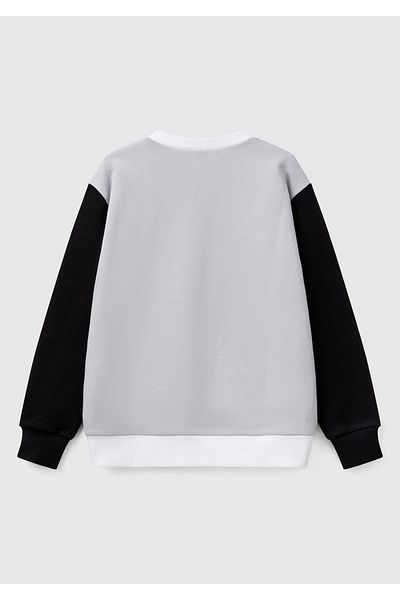 United Colors of Benetton Boy's Gray Benetton Logo Printed Crew Neck Sweatshirt