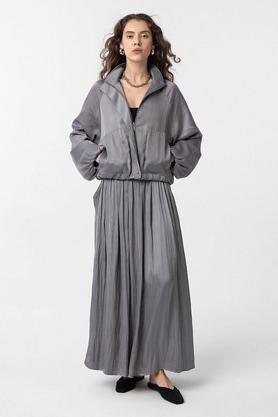 Antioch Gray Stand Collar Slim Women's Bomber Jacket