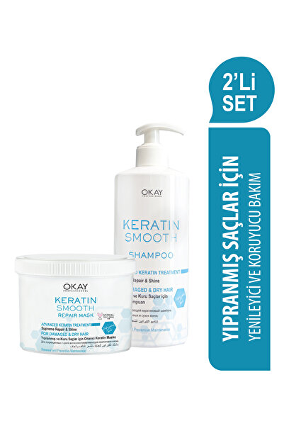 OKAYPROFESSIONNEL KERATIN SMOOTH 2'Lİ BAKIM SETİ Şampuan 500ml + Onarıcı Mask...