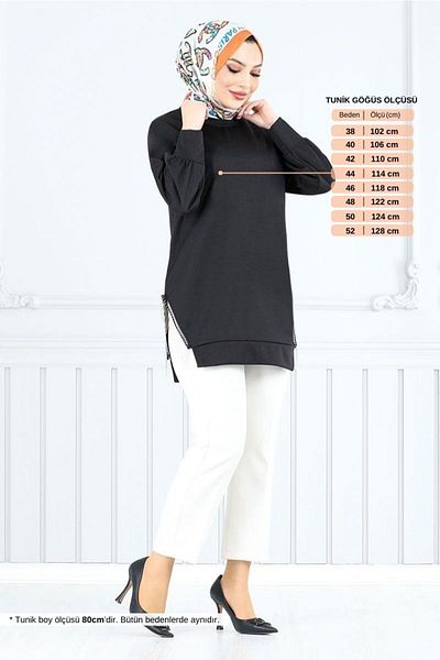 ModaMerve Sailboat Chain λεπτομέρειας Tunik Black 7220AYD969-M