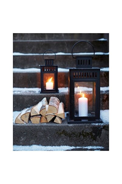 IKEA BORRBY Lantern, Black, 28 cm Stylish Metal & Glass Candle Holder for Indoor & Outdoor Cozy Lighting