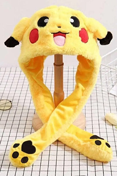 ALFAGİFT Pokemon Pikachu Peluş Oyuncak Şapka- LED Işıklı, Hareketli Kulaklı, Patili Eğlenceli Tasarım