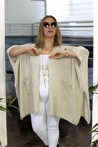 yagmurberen Short Sleeve Asymmetric Cut Slit Pocket Shawl Collar Large Size Italian Mercerized Cardigan