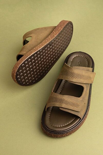 Gondol Erkek Hakiki Deri Cırtlı Ayarlanabilir Rahat Terlik Esm.16