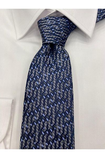 Cacharel Navy Grey Tie with Woven Fabric Pattern
