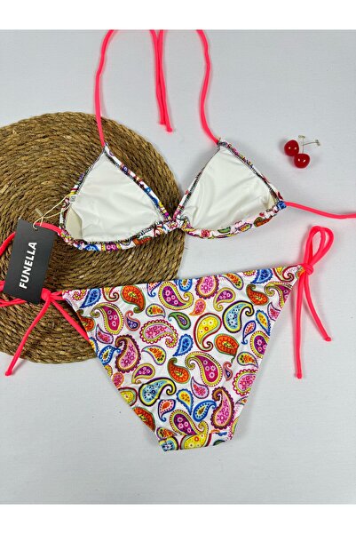 FUNELLA Білий кольоровий візерунок, що зав'язується збоку і на шиї, елегантний жіночий бікіні комплект