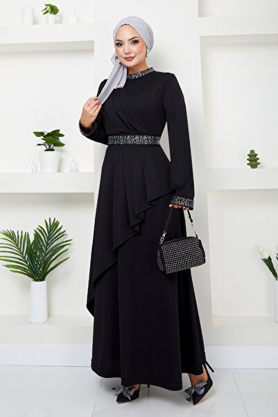 ModaMerve Hijab Dress - Jewelled Belt, Black 268DVL897-M