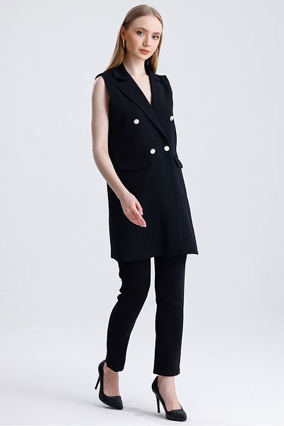 MD trend Women's Double Breasted Collar Oversize Vest and Trousers Double Classic Set