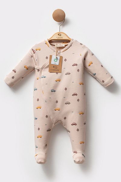 Cassiope Car Patterned Organic Cotton Booties Skin Friendly Soft Touch Baby Boy Jumpsuit