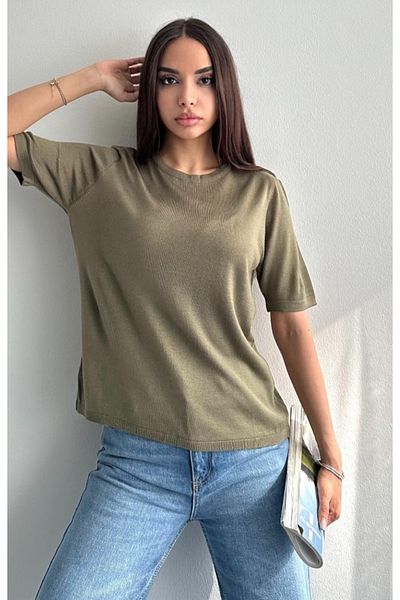 fujya Women's Crew Neck Knitwear, Blouse and Khaki Set