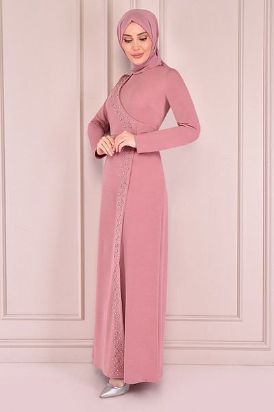 ModaMerve Φόρεμα Dusty Rose Stone Detailed - Asm2459