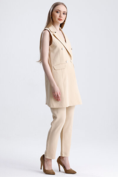 MD trend Women's Double Breasted Collar Oversize Vest and Trousers Double Classic Set