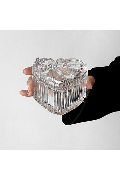 Fairhome Set of 3 Round-Square-Heart Shaped Bow Glass Sugar Bowls