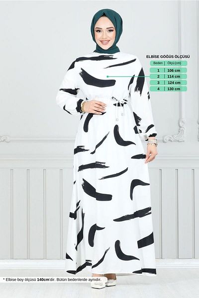 ModaMerve Patterned Viscose Dress 800Ozr1047-M Ecru Color