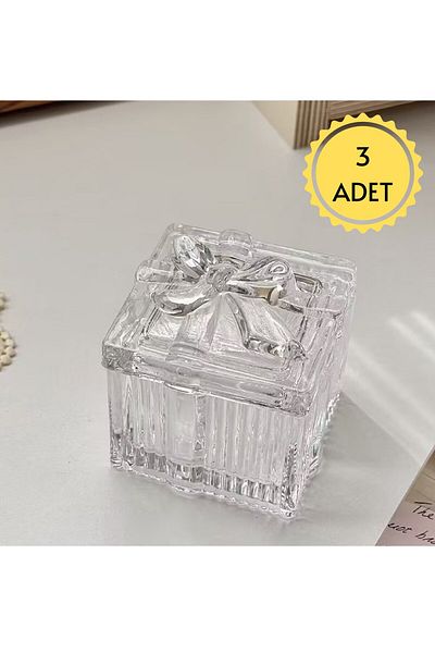 Fairhome 3 Pieces Bow Patterned Square Lid Glass Sugar Bowl