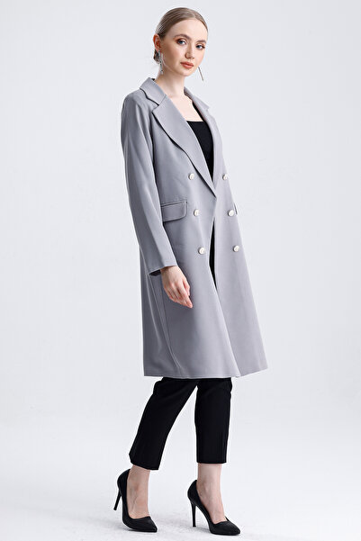 MD trend Women's Button Detailed Lined Long Oversize Blazer Jacket