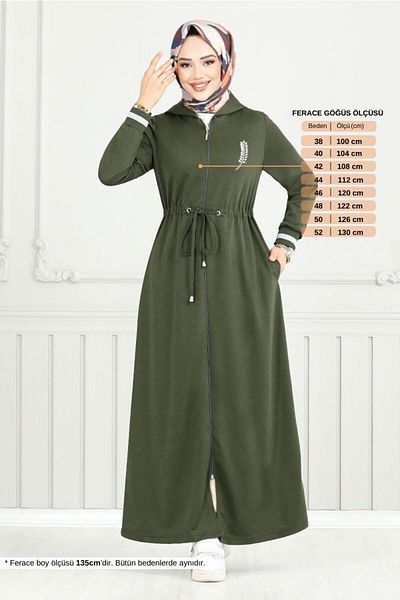 ModaMerve 1977FON1064-M Χακί Hijab Ferace - Λεπτομέρεια από πέτρα