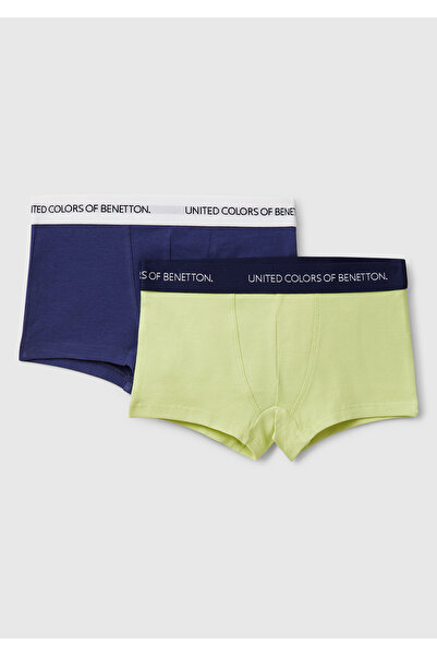 United Colors of Benetton Boy's Navy Blue Mix Waist Logo Detailed 2-Piece Boxer Set