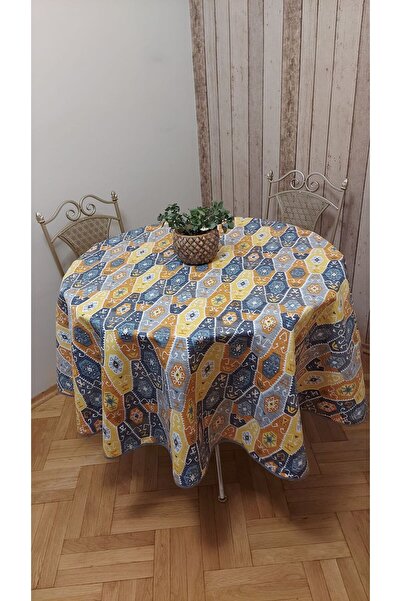 gonk Round, Ethnic/Kilim Patterned, Duck (Liquid Pusher, Stain Resistant) Fabric, Tablecloth