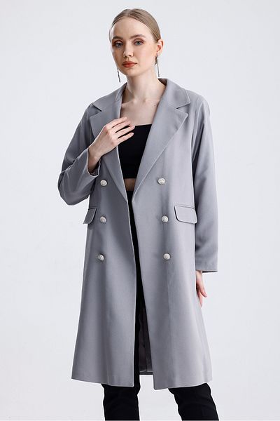 MD trend Women's Button Detailed Lined Long Oversize Blazer Jacket