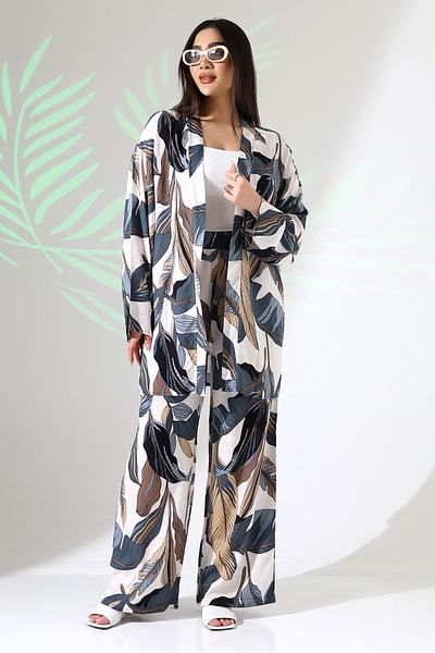 forte bella Ethnic Pattern Maxi Bottom-Top Kimono Set