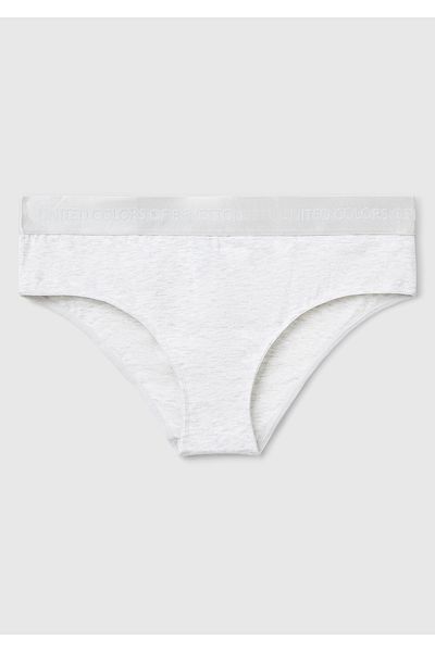 United Colors of Benetton Slip de damă, gri din amestec de bumbac, cu talie, cu logo-ul decupat hipster