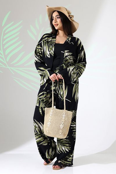 forte bella Ethnic Pattern Maxi Bottom-Top Kimono Set