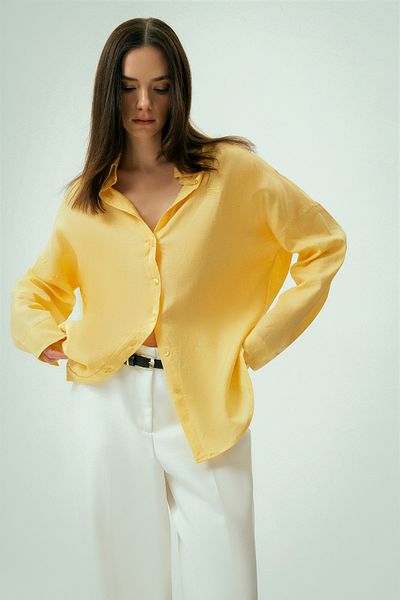 Wear Three Points Dune Oversize Linen Yellow Shirt