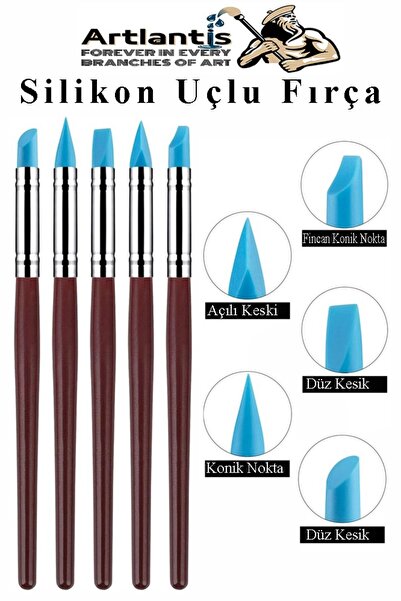 Artlantis Mavi Silikon Uçlu Fırça Modelaj 5 li 1 Paket Kauçuk Polimer Kil Çöm...
