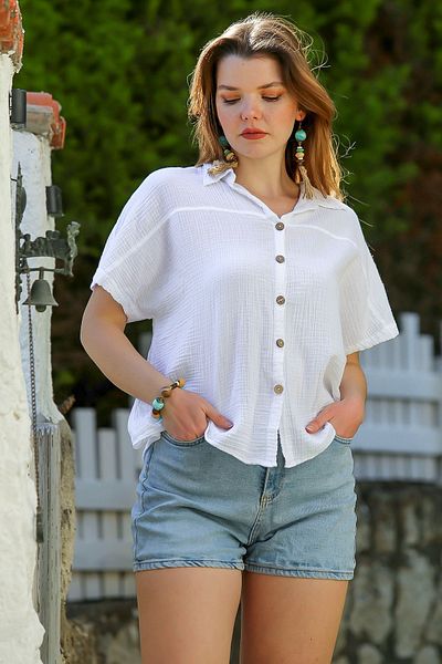 Chiccy Λευκό Casual άθικτο κοντομάνικο πουκάμισο Zweig 68 60