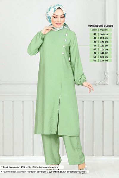ModaMerve Side Button Hijab Suit 4075Pm1063-M