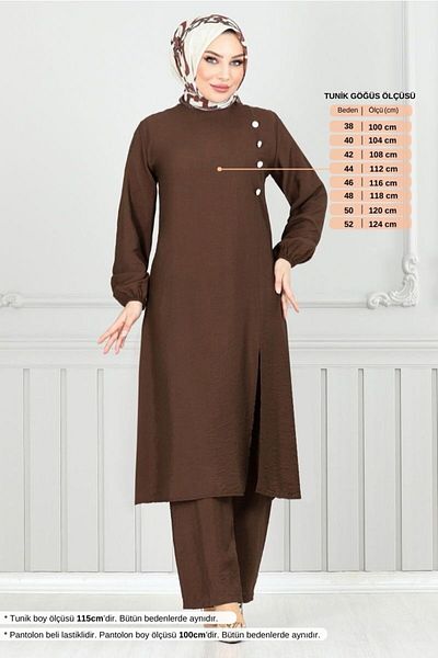 ModaMerve بدلة حجاب بأزرار جانبية 4075PM1063-M بني