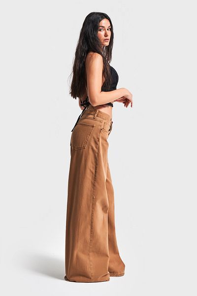 its basic Ανοιχτό καφέ γυναικείο τζιν - Palazzo Fit, Loose Cut, 100% βαμβακερό