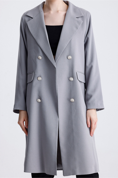 MD trend Women's Button Detailed Lined Long Oversize Blazer Jacket