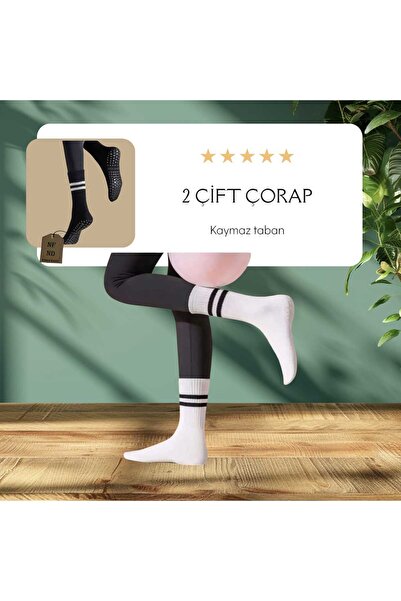 NF ND ENEFENDİ زوجان من جوارب اليوغا بيلاتيس للنساء، نعل سيليكون غير قابل للا...