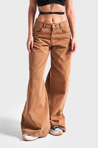 its basic Ανοιχτό καφέ γυναικείο τζιν - Palazzo Fit, Loose Cut, 100% βαμβακερό