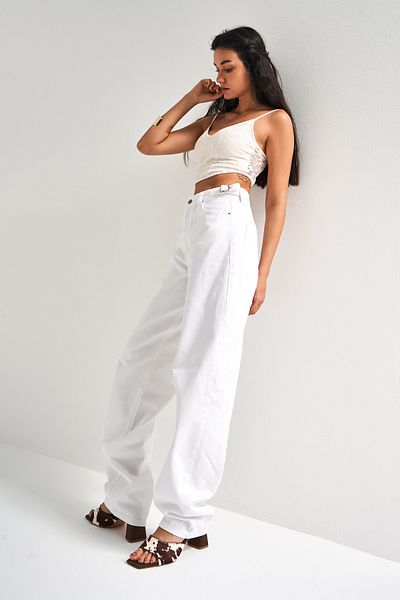 its basic Γυναικείο Λευκό Χρώμα Φαρδύ Εφαρμογή Super Long Denim
