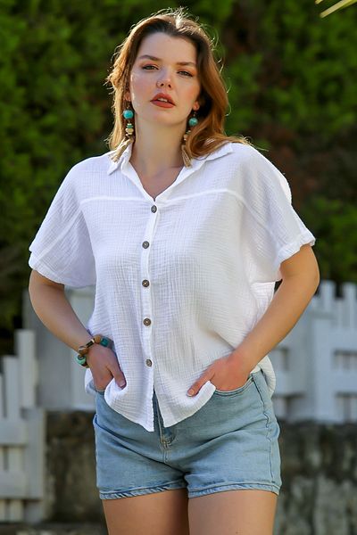 Chiccy Λευκό Casual άθικτο κοντομάνικο πουκάμισο Zweig 68 60